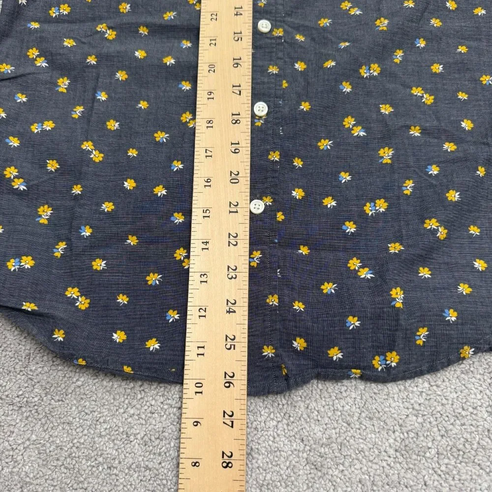 Banana Republic Floral Organic Cotton Button Down Shirt Mens Small Gray Yellow